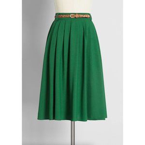 ModCloth A-Line Midi Tiger Lilies Skirt in Emerald Green with Pockets